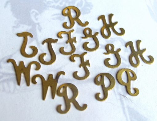 Assortment Of Vintage Raw Brass Script Initial Letter Charms