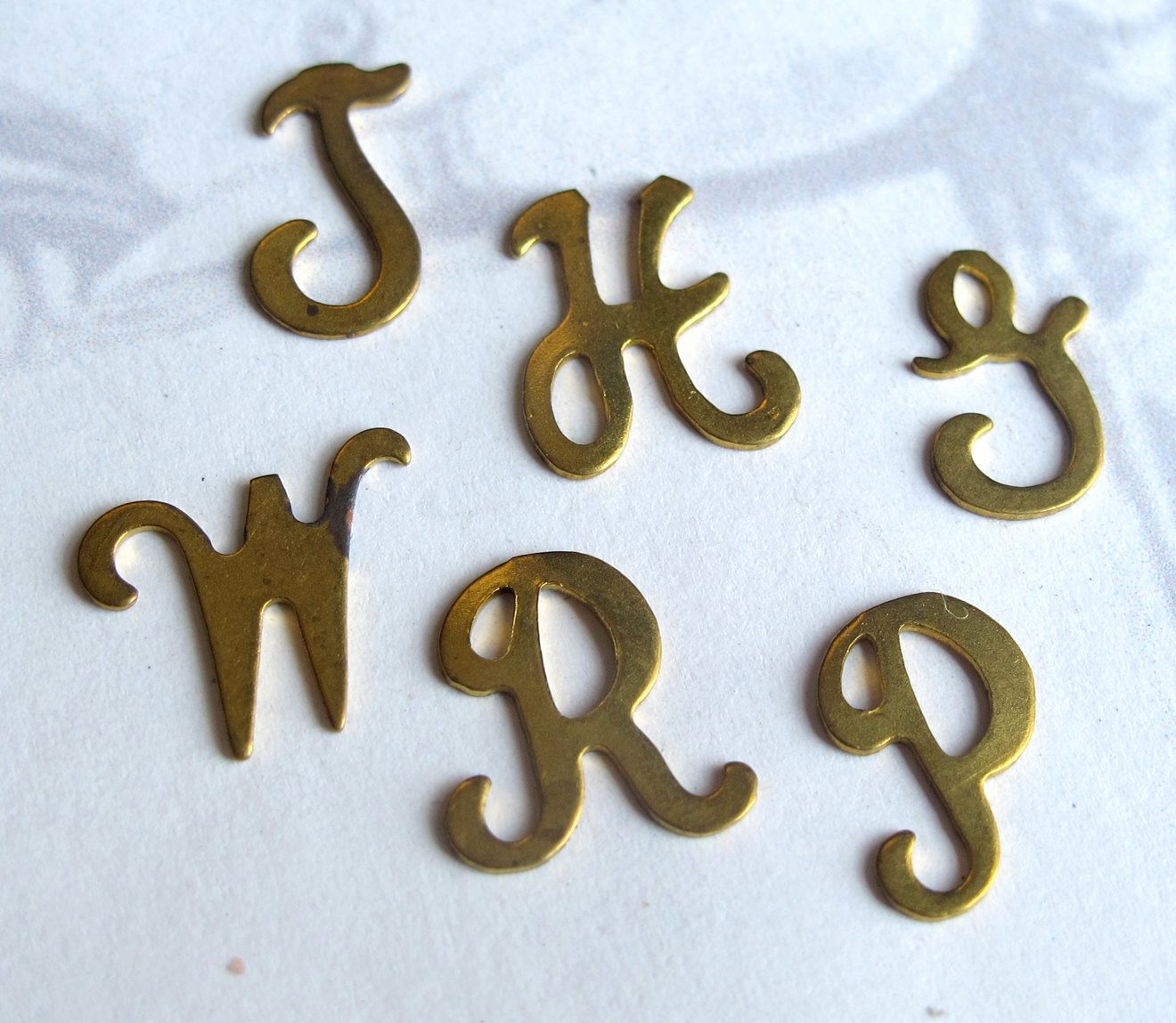 Assortment Of Vintage Brass Script Initial Letter Charms D F G H J P R S W Brooklyn Charm