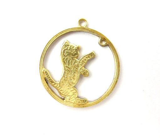 brass playful cat pendant