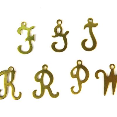 Vintage Brass Script Initial Letter Charms