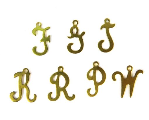 Vintage Brass Script Initial Letter Charms