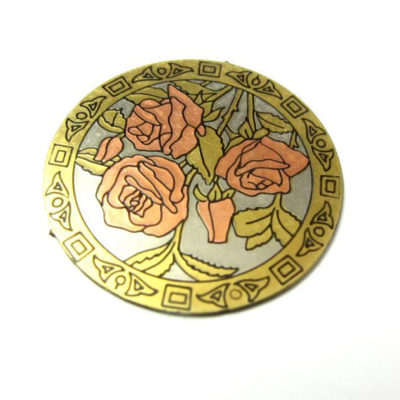 vintage brass enamel rose pendants with no bail