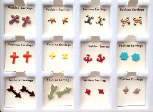 colorful collection of vintage enamel stud earrings with misc. shapes