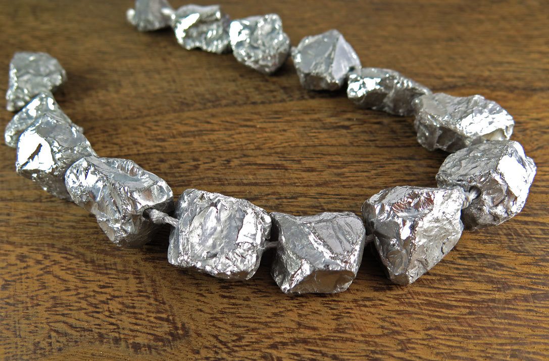 Silver Titanium Coated Quartz Rock Beads
