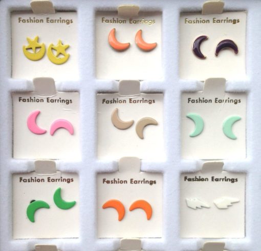 colorful assortment of enamel moon earrings