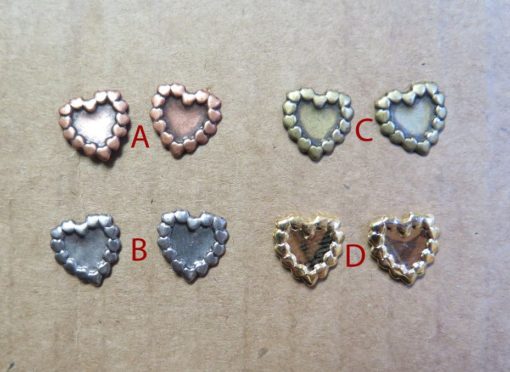 Vintage Plated Stud Earrings - Heart of Hearts antiqued brass