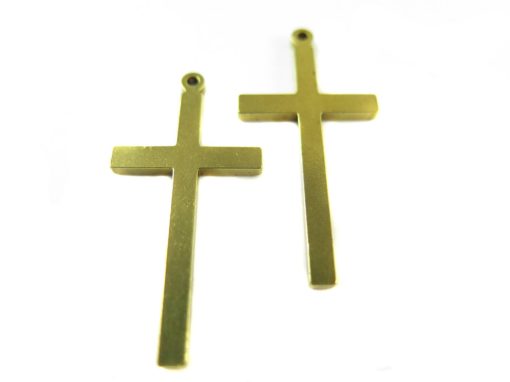 Vintage Raw Brass Engraving Cross Pendants (