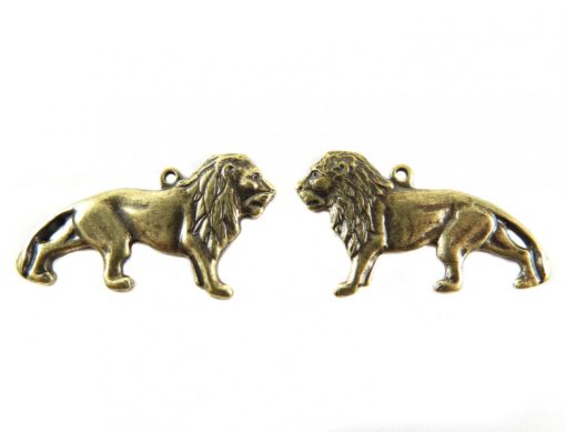 Antique Brass Plated Lion Charms - Mirrored