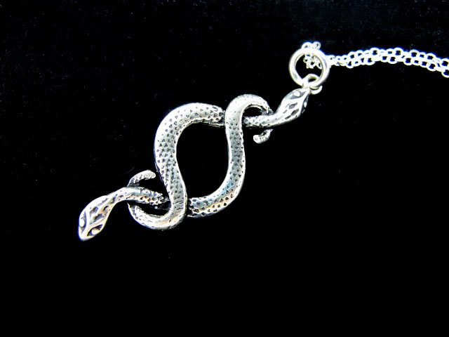 Antiqued Sterling Silver Crossing Snakes Necklace