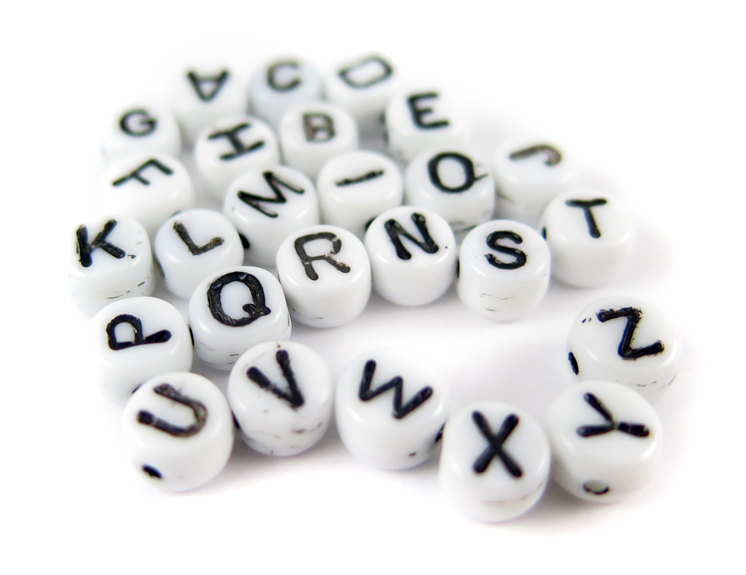 Glass White Alphabet Beads