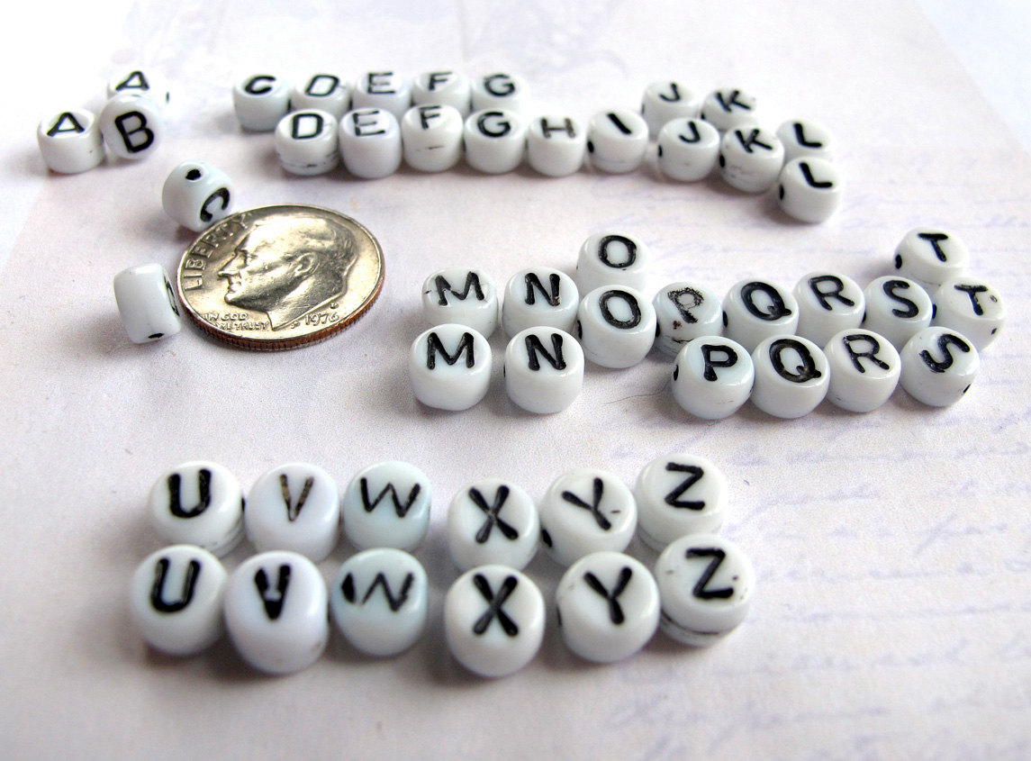 Glass White Alphabet Beads