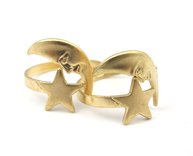 20mm raw brass Adjustable moon stars brass ring nickel free brass jewelry making