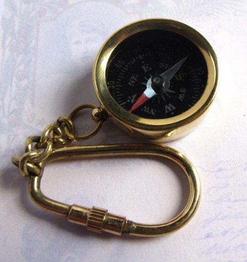 Raw Brass Working Compass Key Chain / Pendant