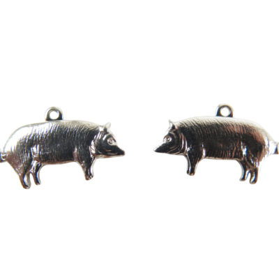 Small Rhodium Plated Pig Charms - Mirrored