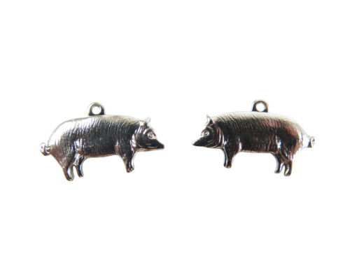 Small Rhodium Plated Pig Charms - Mirrored