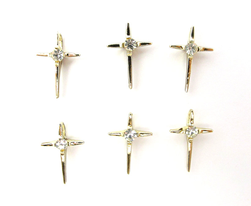 Vintage Gold Plated Cross Charms with Clear Rhinestone