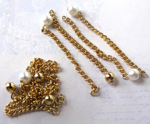 Vintage Gold Plated Curb Chain Charms with Plastic Faux Pearl And Metal Beads - Chain Extender