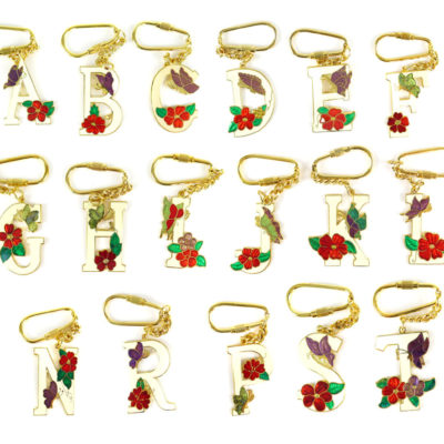 Vintage Initial Letter Enamel Flower Key Chain