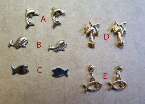 Vintage Plated Stud Earrings - Dolphin - Whale - Fish - Palm Tree - Ichthys Fish - You Choose
