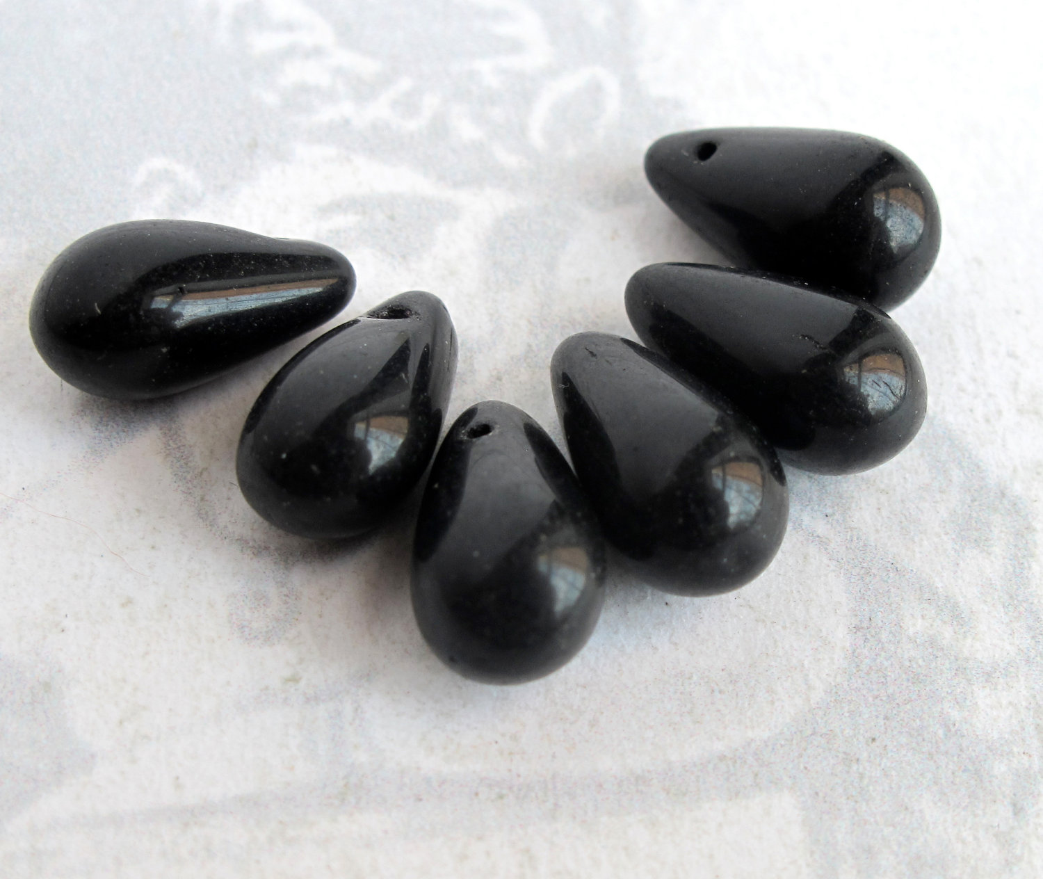 West German Black Teardrop Beads 