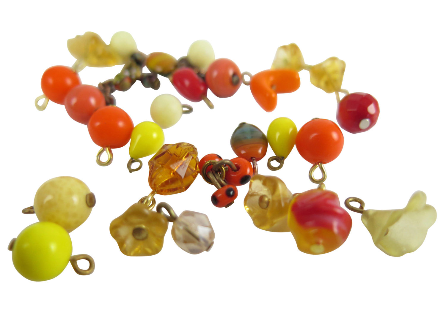 Assorted Mix of Beaded Glass Charms - Orange Yellow & Red Mix