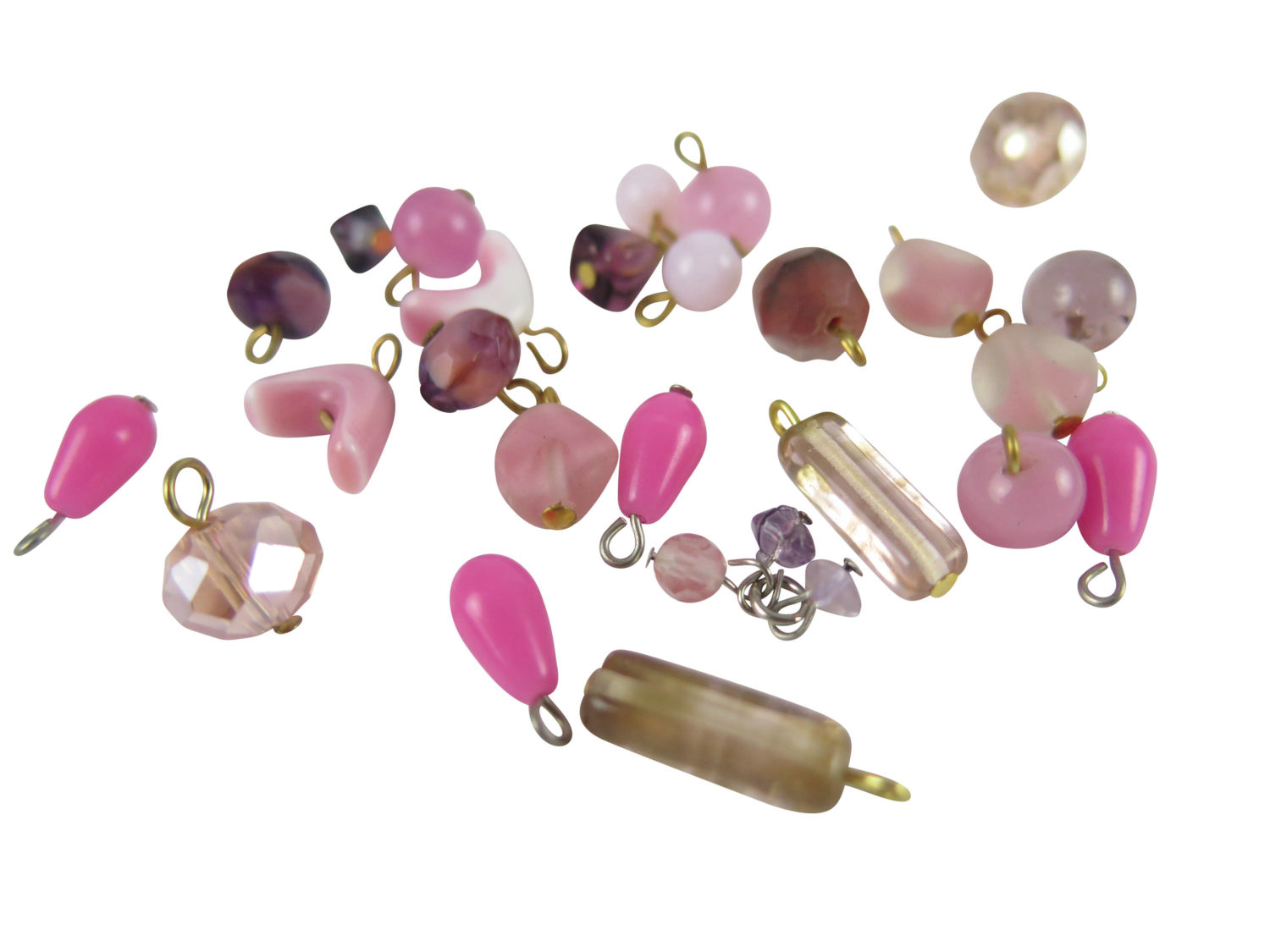 Assorted Mix of Beaded Glass Charms- Pink & Purple Mix