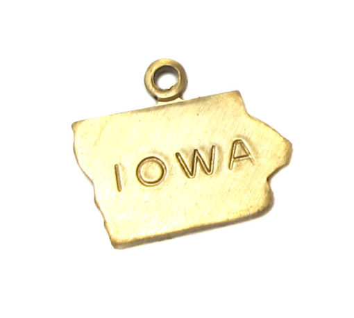 Engraved - Tiny Raw Brass Iowa State Charms