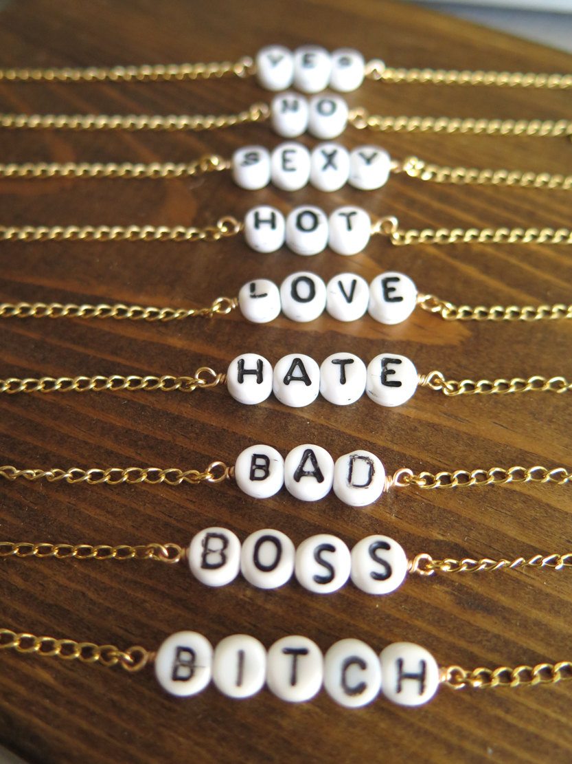 Peace - Love - Hate - Glass Beaded Word Bracelet or Necklace