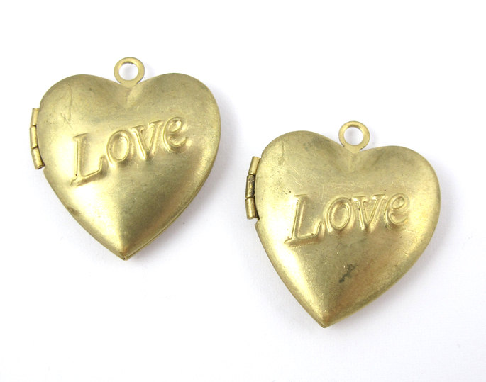 Vintage Brass Heart Lockets Embossed with “Love” | Brooklyn Charm