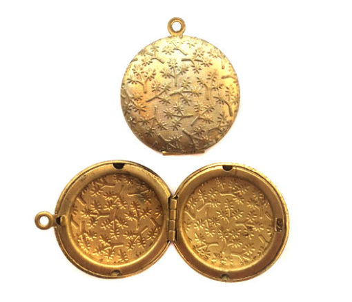 vintage brass round locket with twig texture