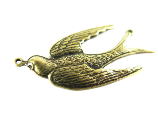 Antiqued Brass Flying Sparrow Bird Pendant