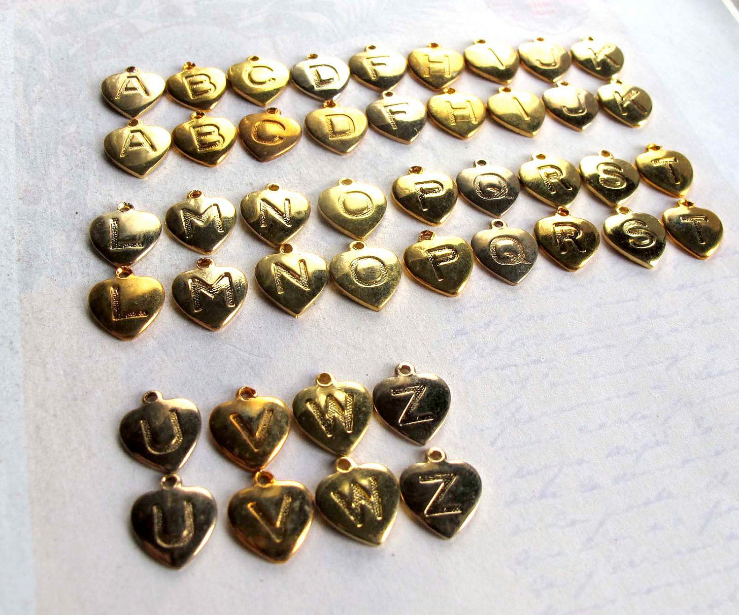 Assortment Of Vintage Gold Plated Initial Letter Charms – A B C D F H K M N  O S T U V