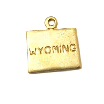 Engraved - Tiny Raw Brass Wyoming State Charms
