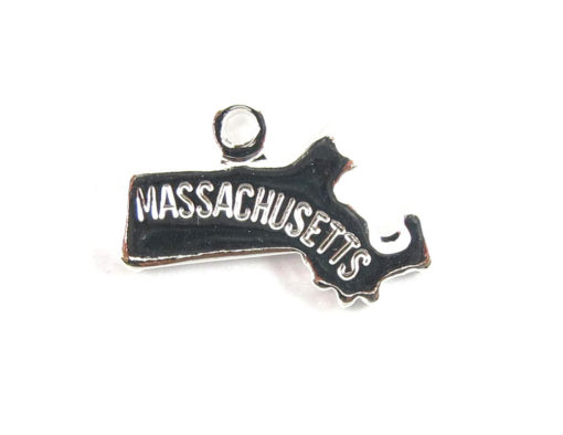 Engraved Tiny SILVER Plated on Raw Brass Massachusetts State Charms