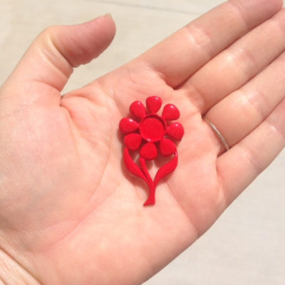 red flower enamel brooch