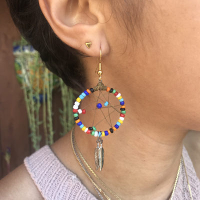 colorful seed beaded dangly earrings