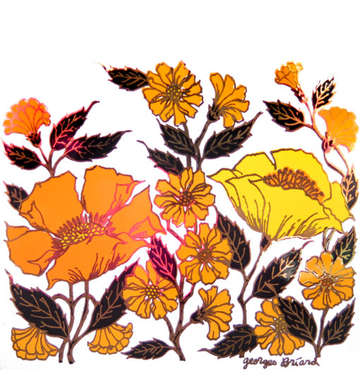 orange and yellow flowers on a tile