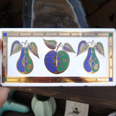 blue green and gold pear and apple fruit rectangle tile