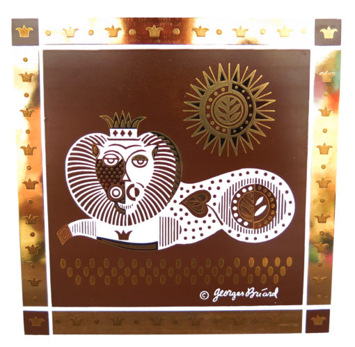 brown gold and white lion with sun tile