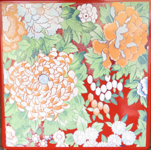 red and orange Japanese floral square tile