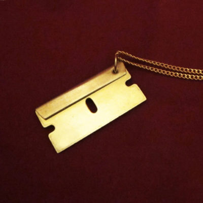 brass razor blade pendant