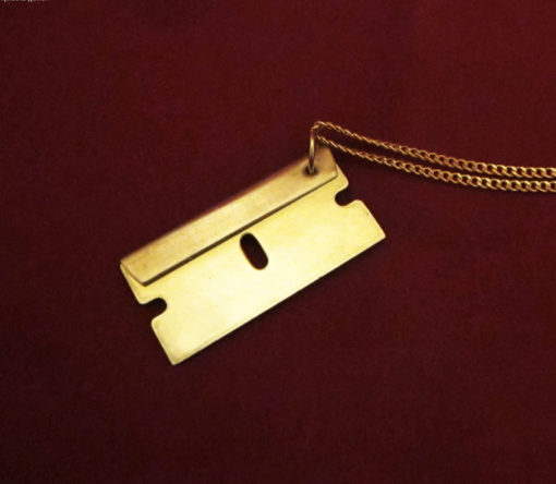 brass razor blade pendant