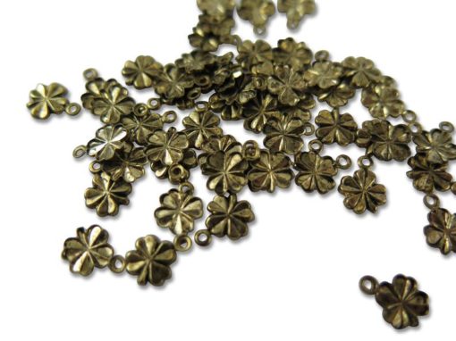 tiny antiqued brass four leaf clover charms