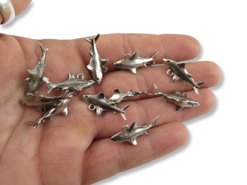 antiqued rhodium plated shark charms
