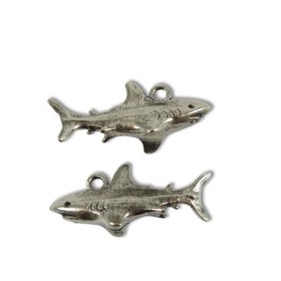 antiqued silver great white shark charms