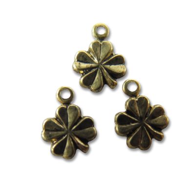 tiny vintage antiqued brass four leaf clover charms