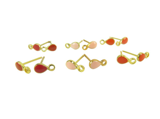 gold plated tear drop enamel earring - red and pink