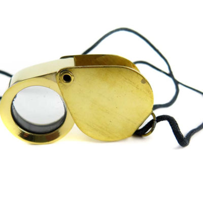raw brass working map/jewelers magnifier with cord