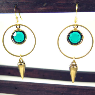 emerald green dangly earrings with round hoop