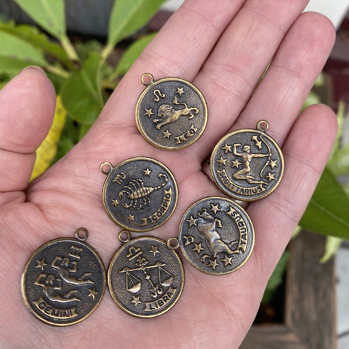 antiqued brass scorpio astrological pendants